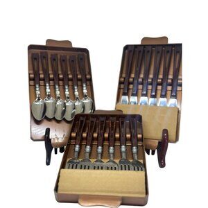 VTG STANHOME Stainless Faux Plastic Flatware Set 18pcs Brown Tray Retro Handles